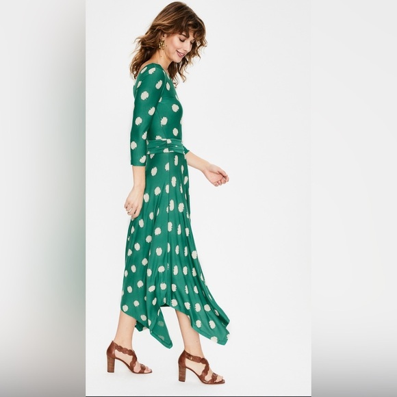 Boden Green Long Sleeve DressWhite Dots  Maisie Jersey midi forest carnation bud - Picture 11 of 11